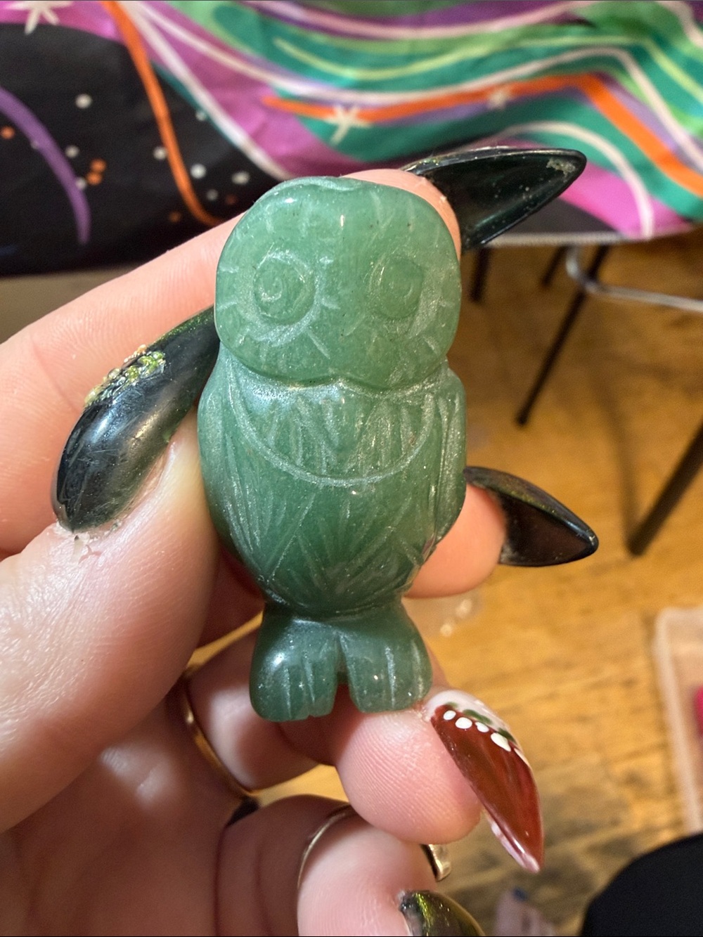 Hand-Carved Green Owl Figurine – Decorative green adventurine